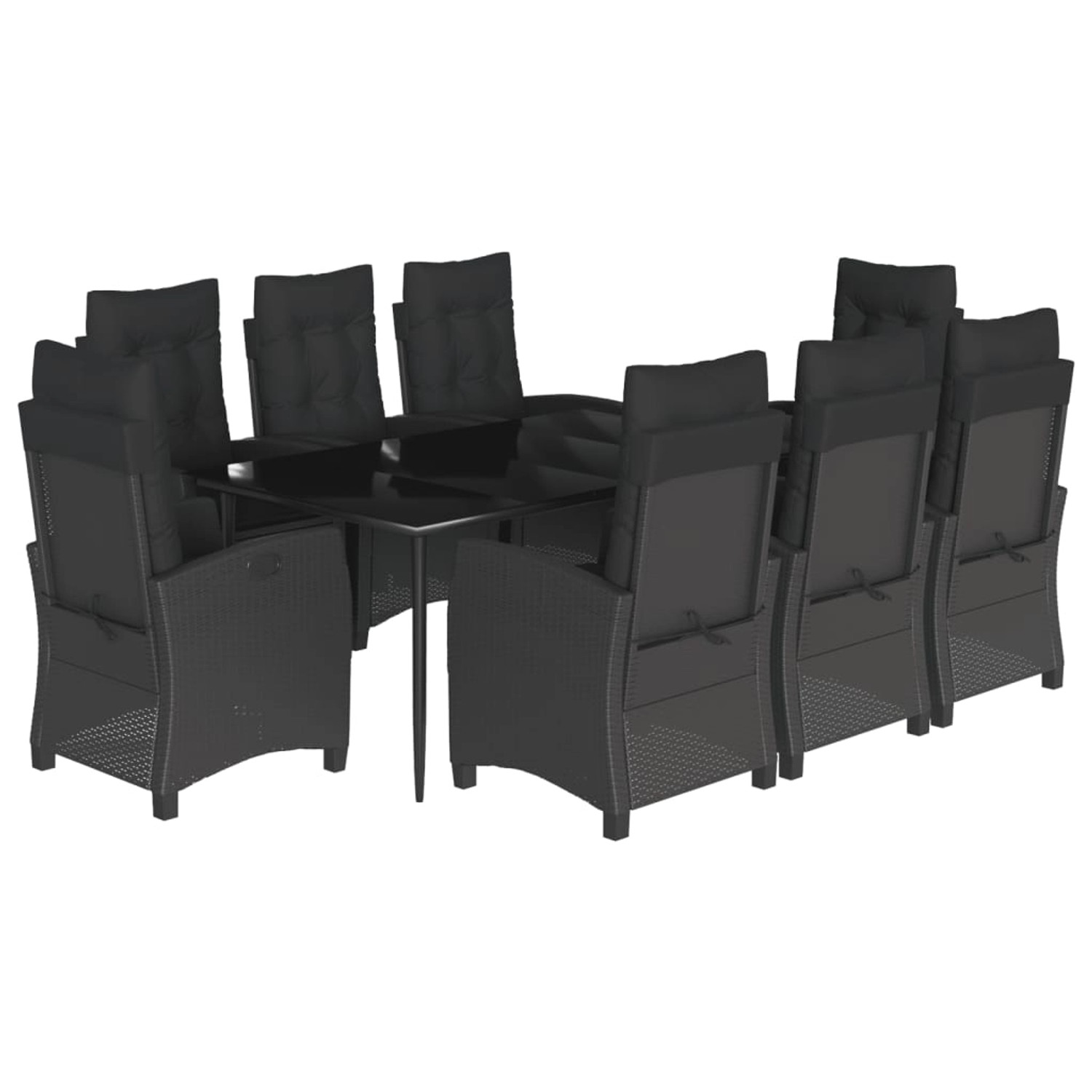 vidaXL 9-Tlg Garten-Essgruppe mit Kissen Schwarz Poly Rattan 3212750