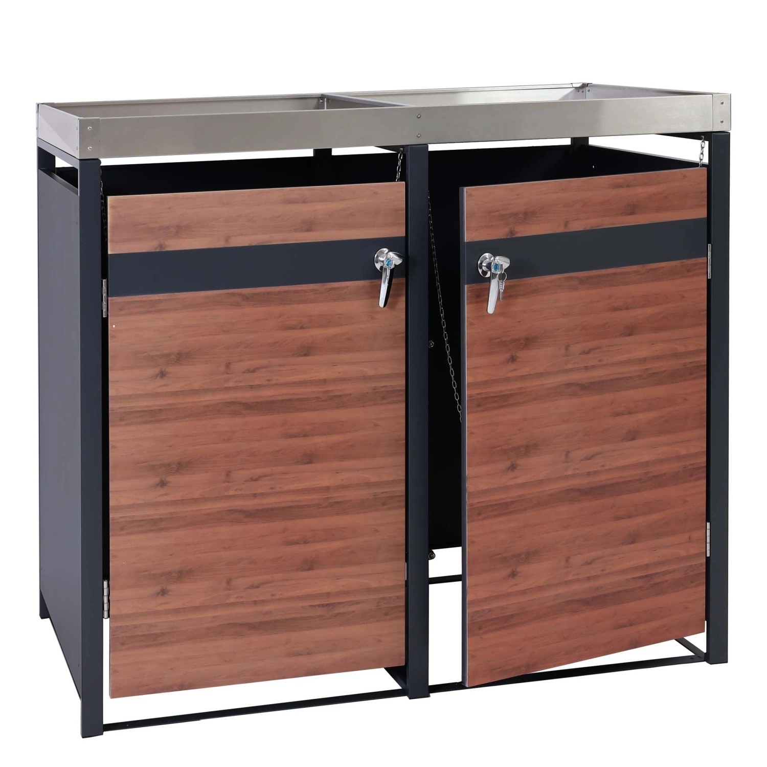 MCW Mülltonnenverkleidung J82 2er Kirsche-Holzoptik Dunkelbraun 125x132x80cm