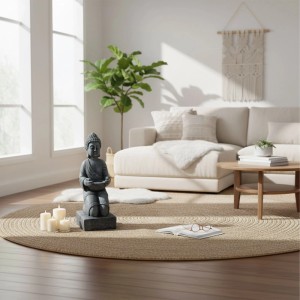 Relaxdays Buddha Figur Polyresin Grau Wetterfest Frostsicher 43 cm x 16 cm x 15 cm