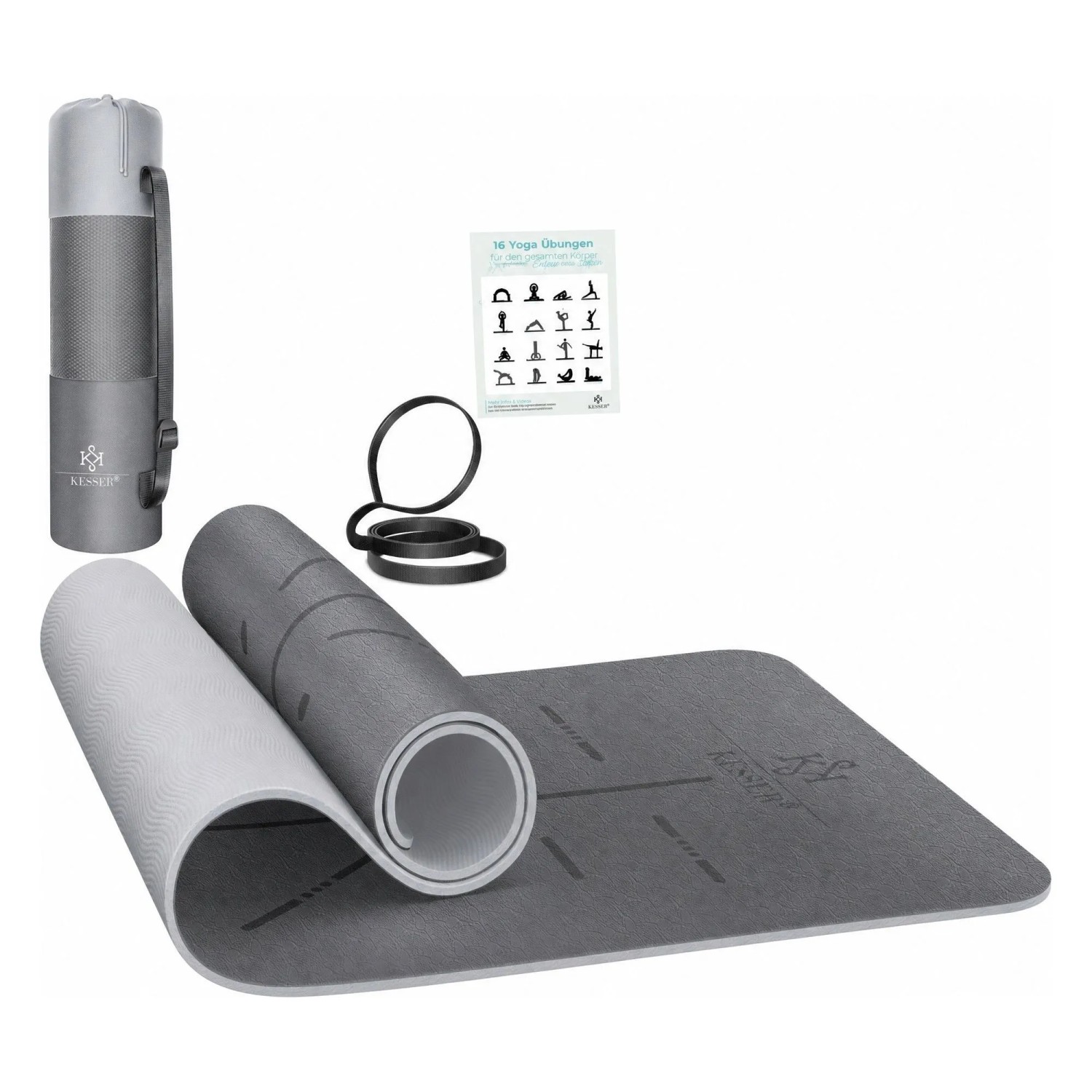 KESSER Gymnastikmatte TPE Rutschfest Größe 183 x 61 cm Farbe Grau