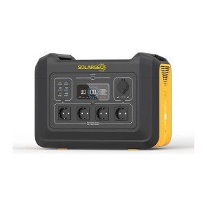 Tragbare Elecfull Powerstation, schwarz-gelb, mit Display, AC- und USB-Anschlüssen, 42 cm.