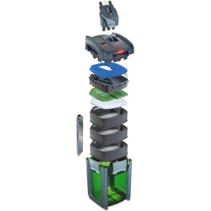 Eheim Thermofilter Professionel 3 1200XLT, explosionsgezeichnete Darstellung der Filterbestandteile.