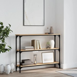 vidaXL Konsolentisch Sonoma-Eiche, 100x22,5x75 cm, Holzwerkstoff mit Metallrahmen, drei Ablagen.