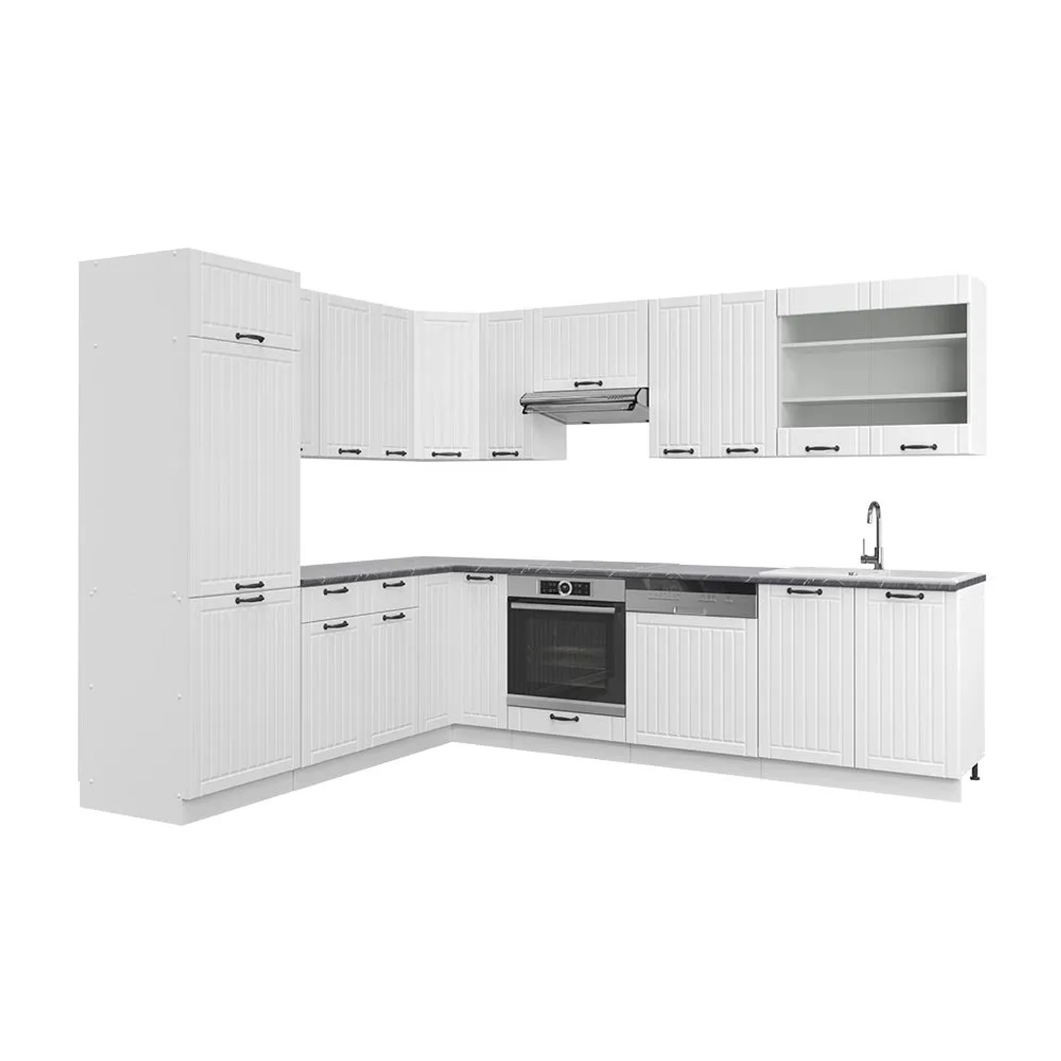 Vicco Eckküche Fame-Line Weiß Landhaus/Weiß 287 x 82 ohne Arbeitsplatte