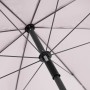 Detailaufnahme: Pinker Derby Marktschirm COMO, Ø 165 cm, Blick von unten auf Mechanik und Streben.