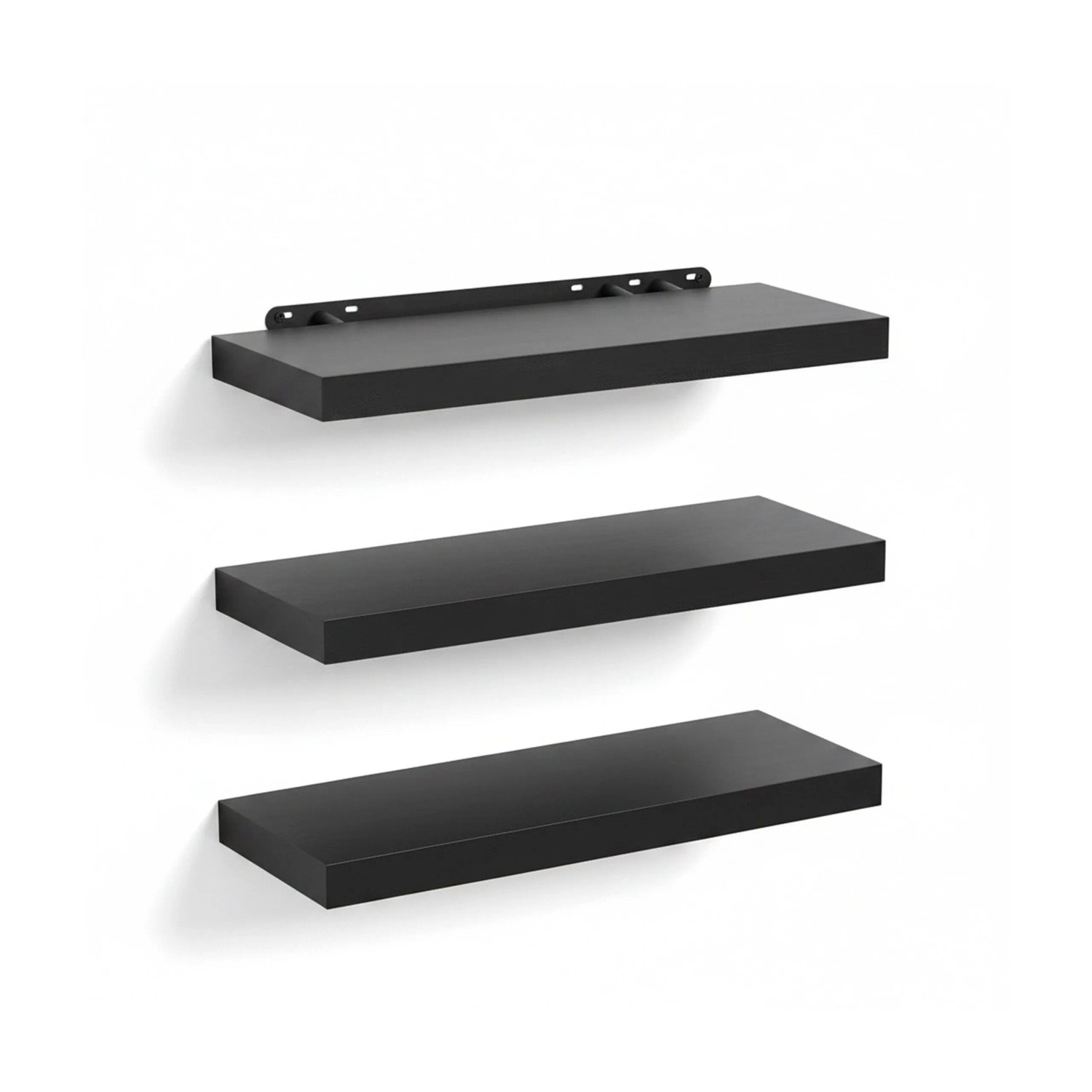 Relaxdays Wandregal MDF Eisen Schwarz 3er Set 4 cm x 40 cm x 23 cm