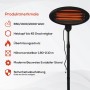 Schwarzer TroniTechnik Quarz-Heizstrahler mit Teleskopstange, 2000 Watt für Terrasse.