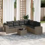 Graue 7-tlg. vidaXL Garten-Sofagarnitur aus Polyrattan mit Kissen und Tisch.
