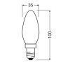 Skizze: Osram LED-Leuchtmittel E14 Kerzenform, Maße 10 x 3,5 cm.