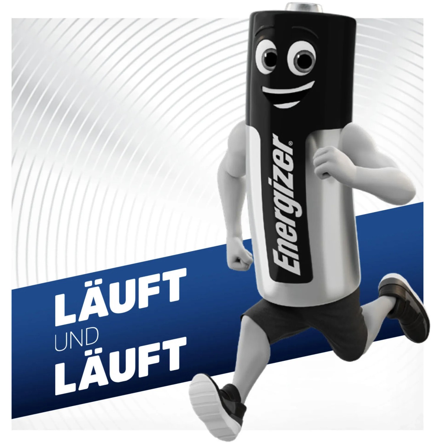 Energizer Lithium Fotobatterie 123 als Comicfigur beim Laufen.