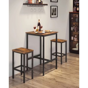 Vasagle Bartisch-Set mit 2 Stühlen in Braun-Schwarz, ideal für kleine Küchen oder Essbereiche.