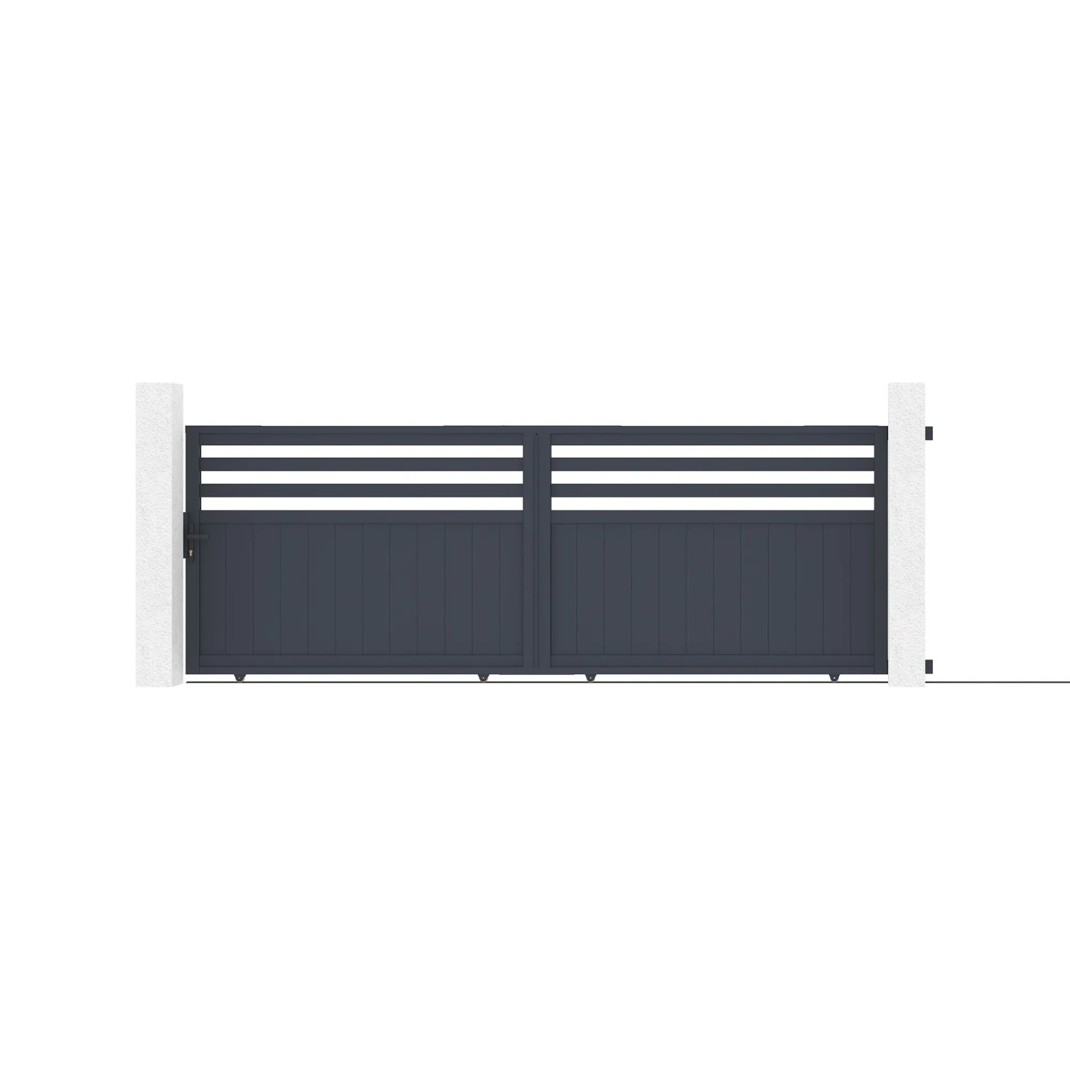 Casanoov Schiebetor Nevis 400x140cm Aluminium & 2 Eifel Pfosten H.166cm Grau
