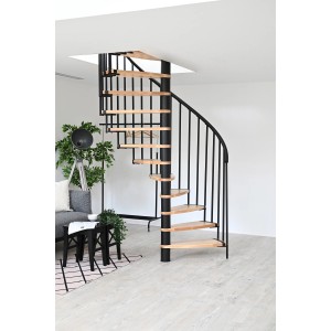 Minka Spindeltreppe Luna Buche-Schwarz im modernen Wohnraum.