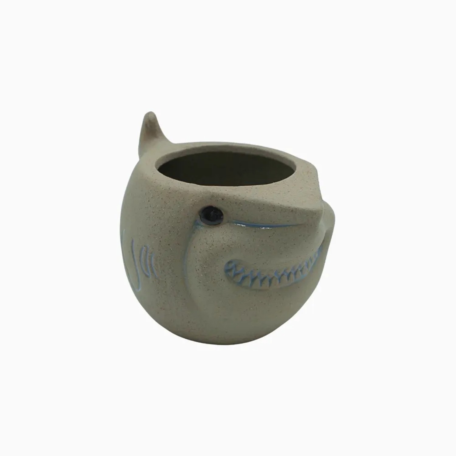 Grauer Hai-Blumentopf aus Keramik, ca. 14x10x10 cm.