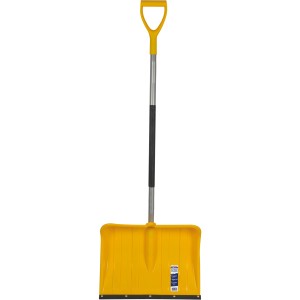 Gelber Sonneck Schneeschieber Snowmaster Light mit Alu-Stiel und D-Griff.