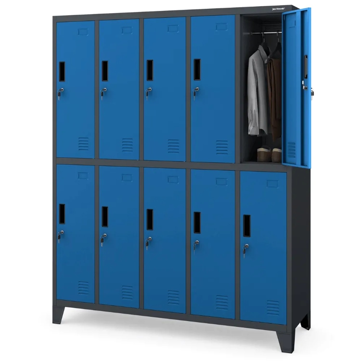 JAN NOWAK Umkleideschrank Spind BARTEK 10 Abteile 172 x 136 x 45 cm Anthrazit-Blau
