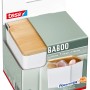 Verpackung der Tesa Baboo Aufbewahrungsbox Small in Weiß mit Bambusdeckel.