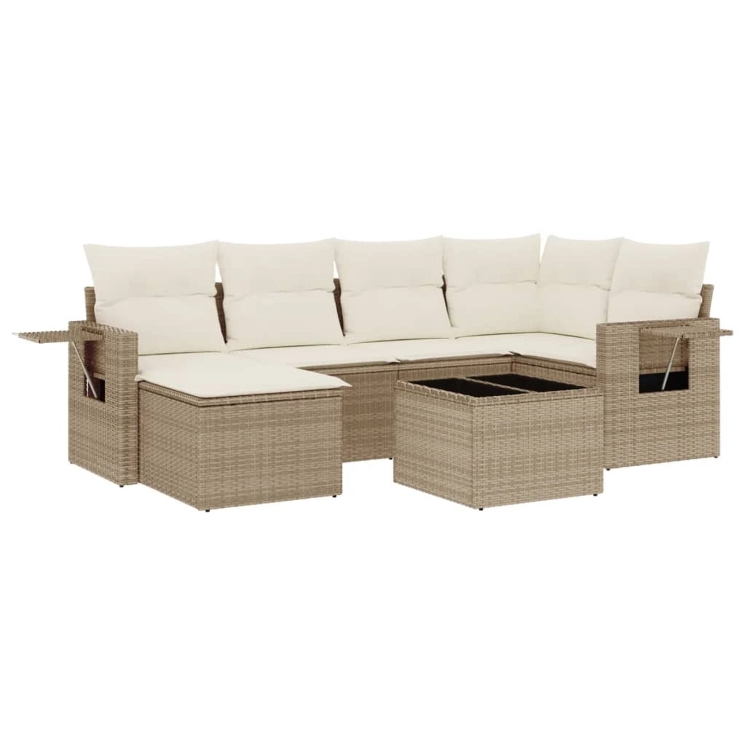 vidaXL 7-Tlg Garten-Sofagarnitur mit Kissen Beige Poly Rattan 3220467 günstig online kaufen