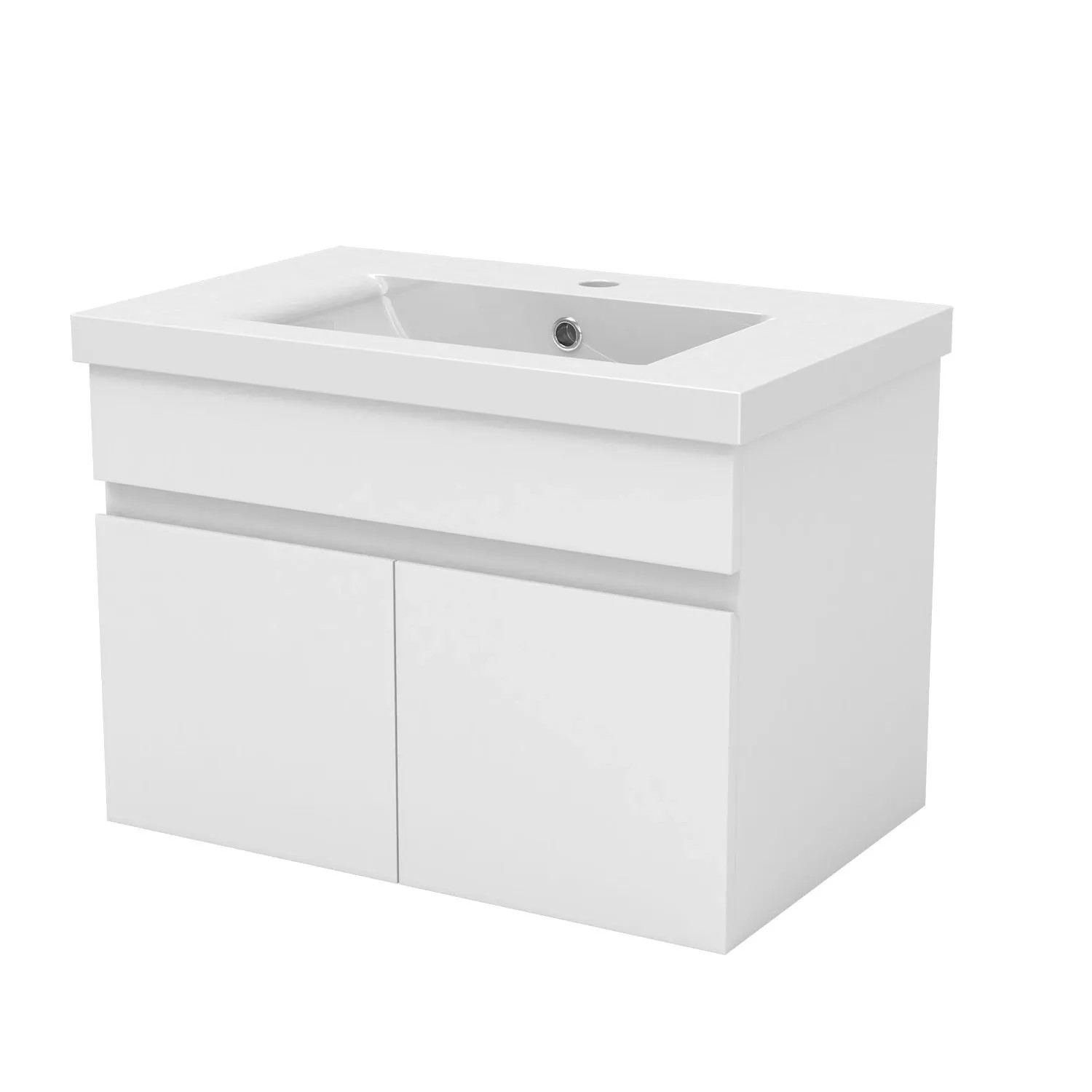 AICA Badmöbel BERGEN 60 cm Keramik Waschtisch mit Unterschrank Matt Weiß Grifflos Softclose Türen 2 tlg.