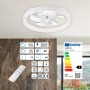Weiße Lamkur LED-Deckenleuchte Fargo mit Ventilator, Ø 50cm. Dimmbar mit Fernbedienung.