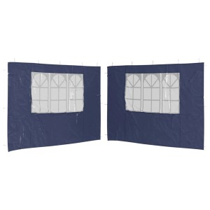 Zwei blaue Partyzelt-Seitenwände mit Fenster aus PE, Zeltwand für Markisen & Sonnenschutz.