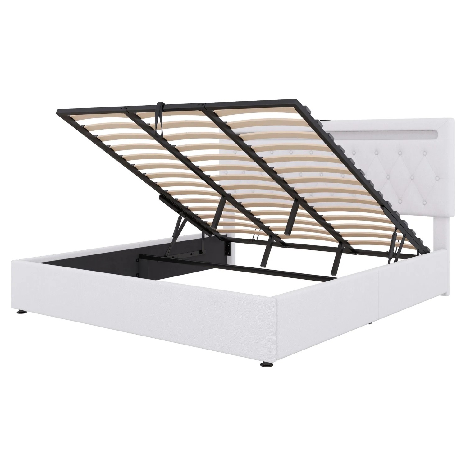 okwish Polsterbett 180x200cm mit LED USB Stauraum Schlafzimmer Weiß ohne Matratze