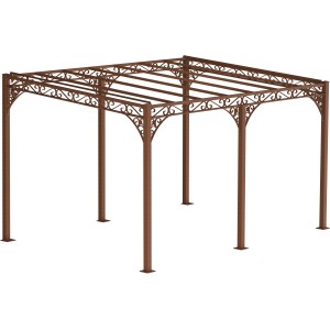 Unbeschichtete Eleo Metall Pergola Sardegna mit filigranem Schmiedeeisen Design.