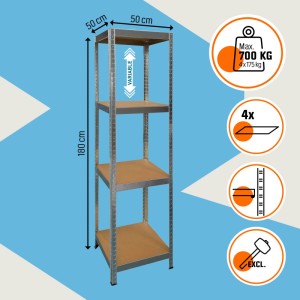 OBI Metall-Schwerlast-Steckregal, verzinkt, 180x50x50 cm, mit 4 variablen MDF-Böden. Max. 700 kg.