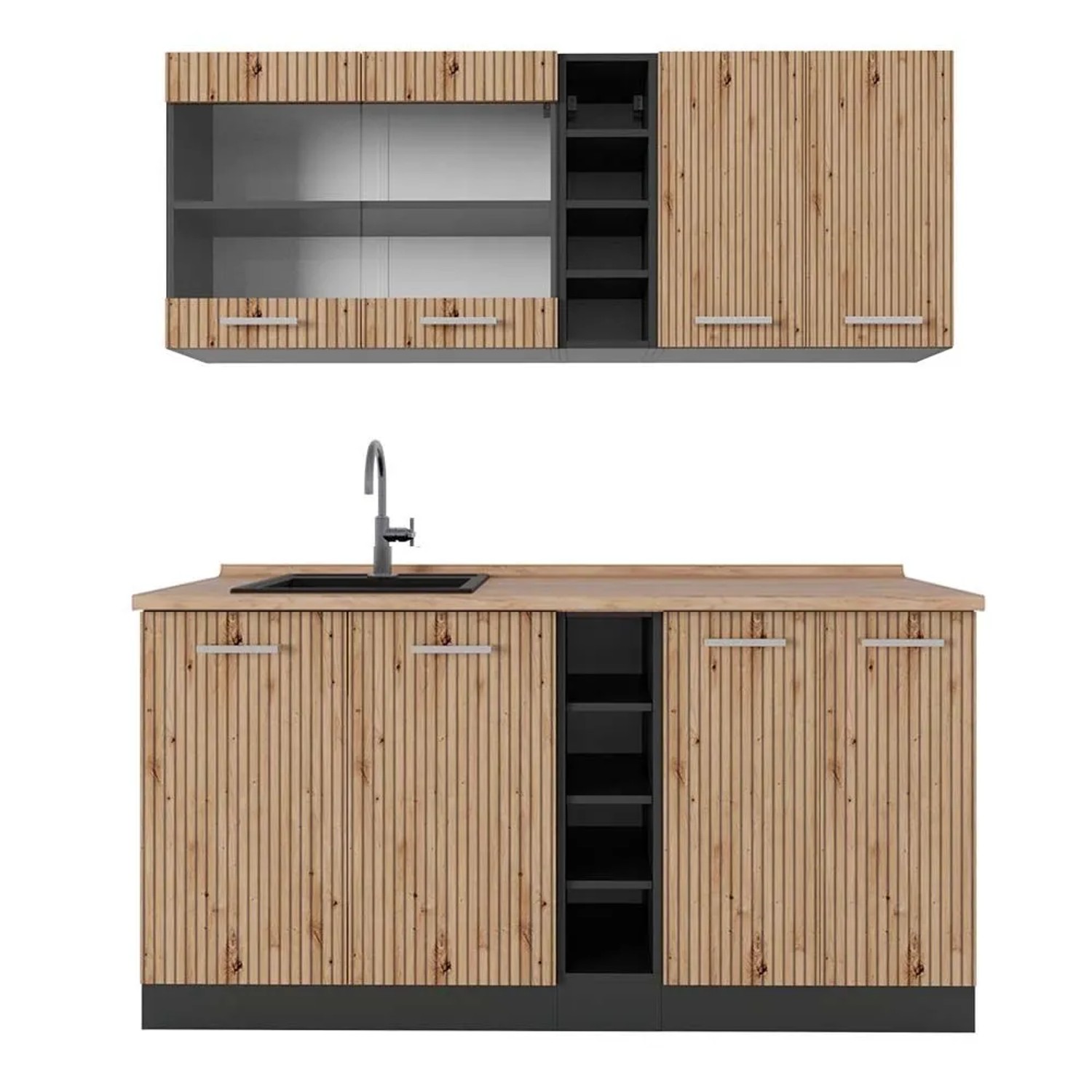 Vicco R-Line Singleküche Artisan Eiche Anthrazit 160 cm AP Eiche ohne E-Geräte
