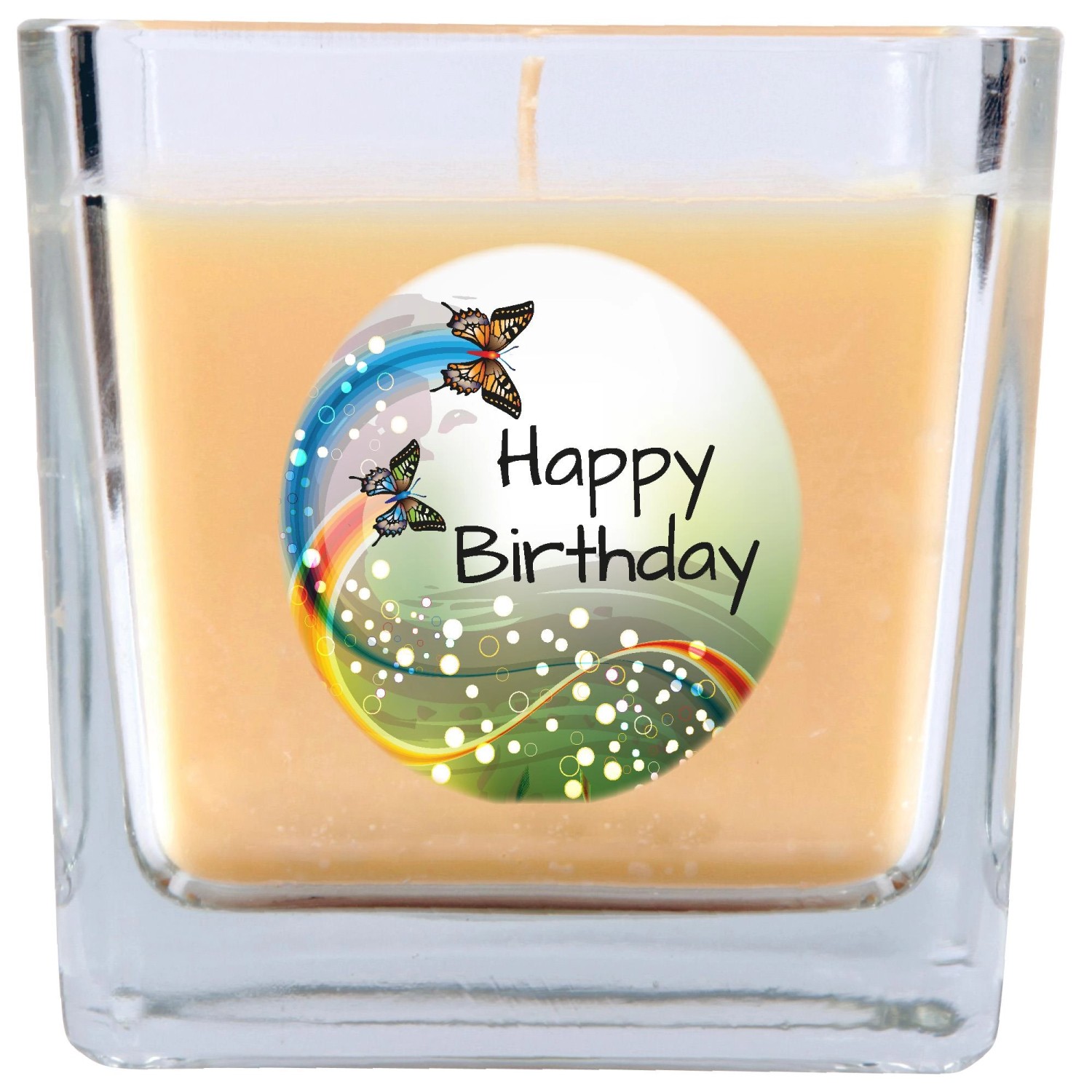 HS Candle Duftkerze & Glas Happy Birthday Viereck Vanille Schmetterling günstig online kaufen