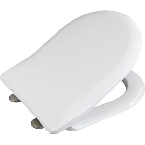 Weißer Wenko WC-Sitz Exclusive, passend für V&B Subway 2.0 Slim, mit Absenkautomatik und Edelstahlbefestigung.