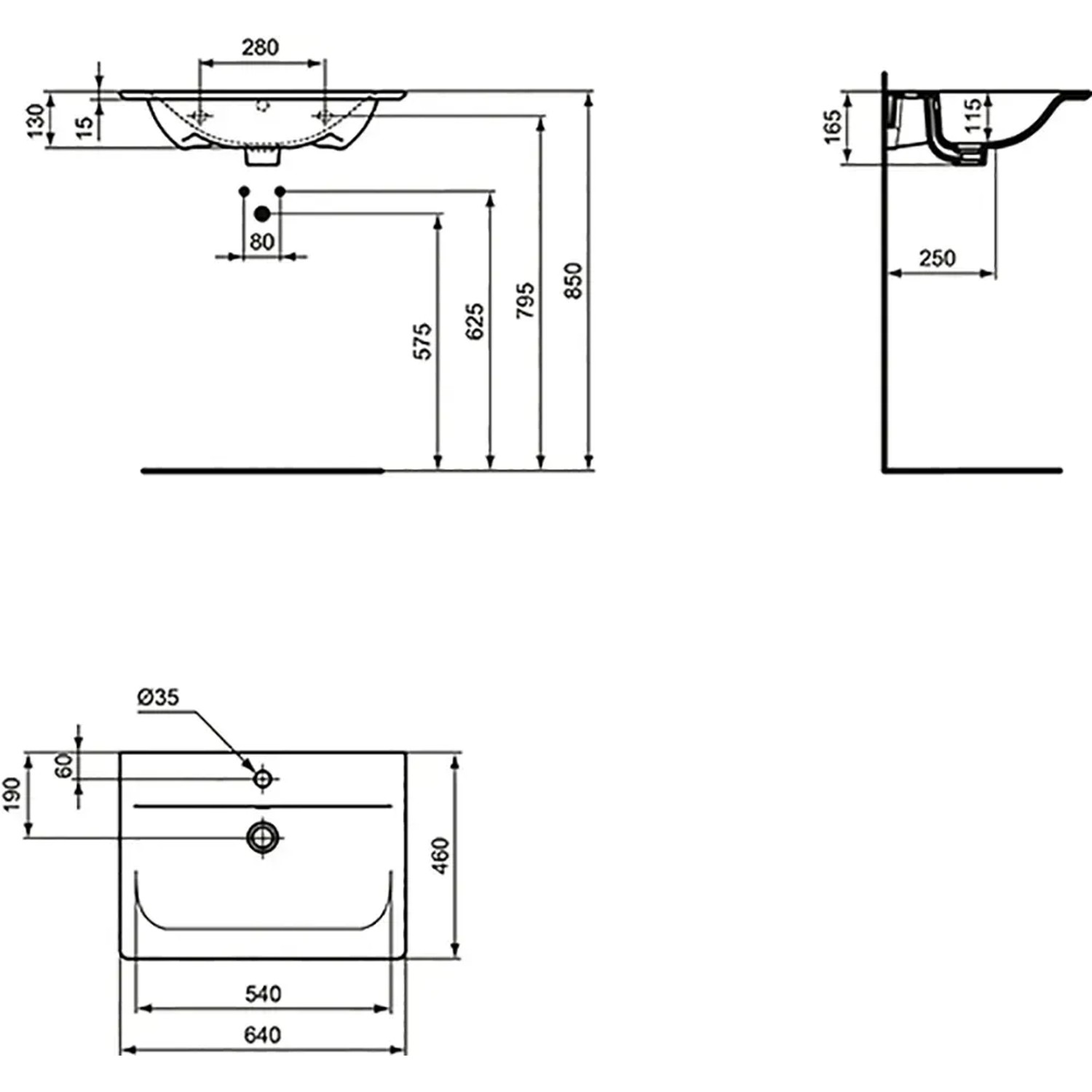 Ideal Standard Möbelwaschtisch Connect Air 64x46 cm 1 Hahnloch mit 