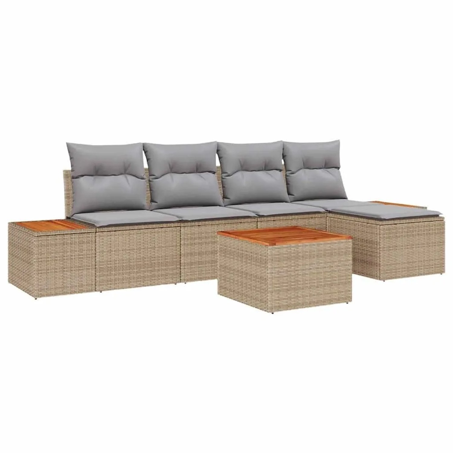 vidaXL Gartensofa-Set mit Kissen 6 Stk Beige und Hellgrau Polyrattan 3356740