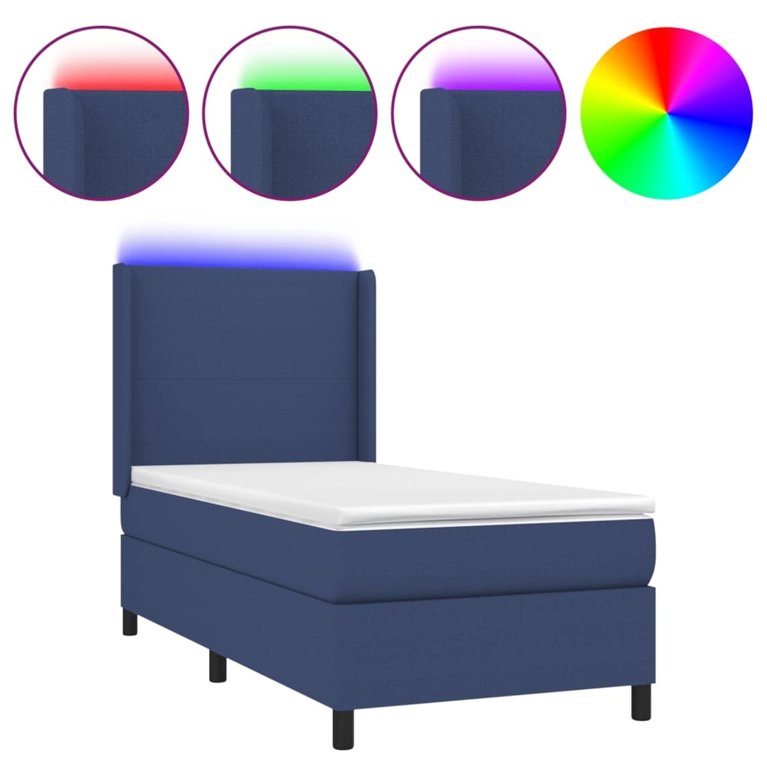 vidaXL Boxspringbett mit Matratze & LED Blau 90x190 cm Stoff 3138123 günstig online kaufen