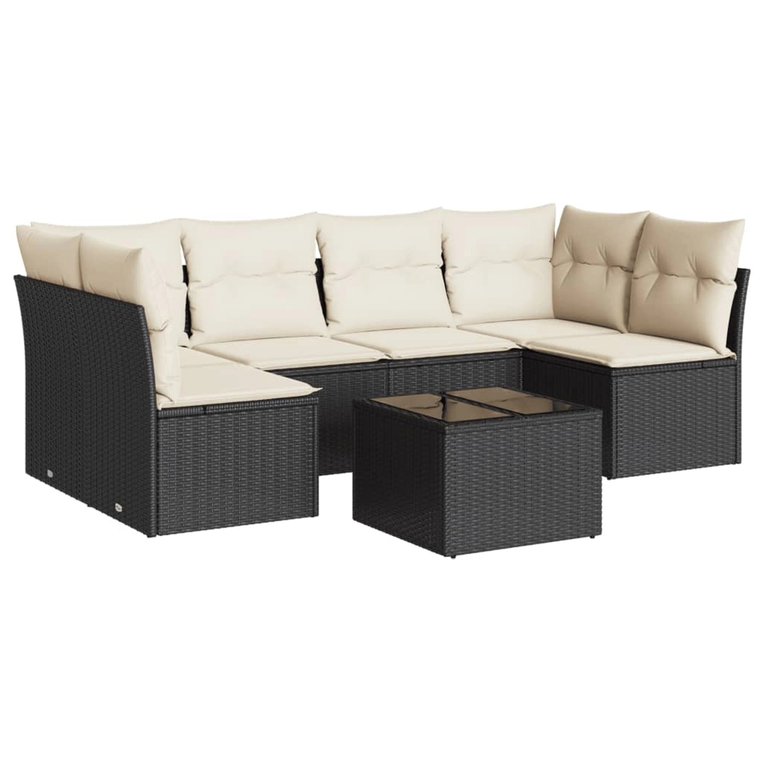 vidaXL 7-tlg Garten-Sofagarnitur mit Kissen Schwarz Poly Rattan Modell 44