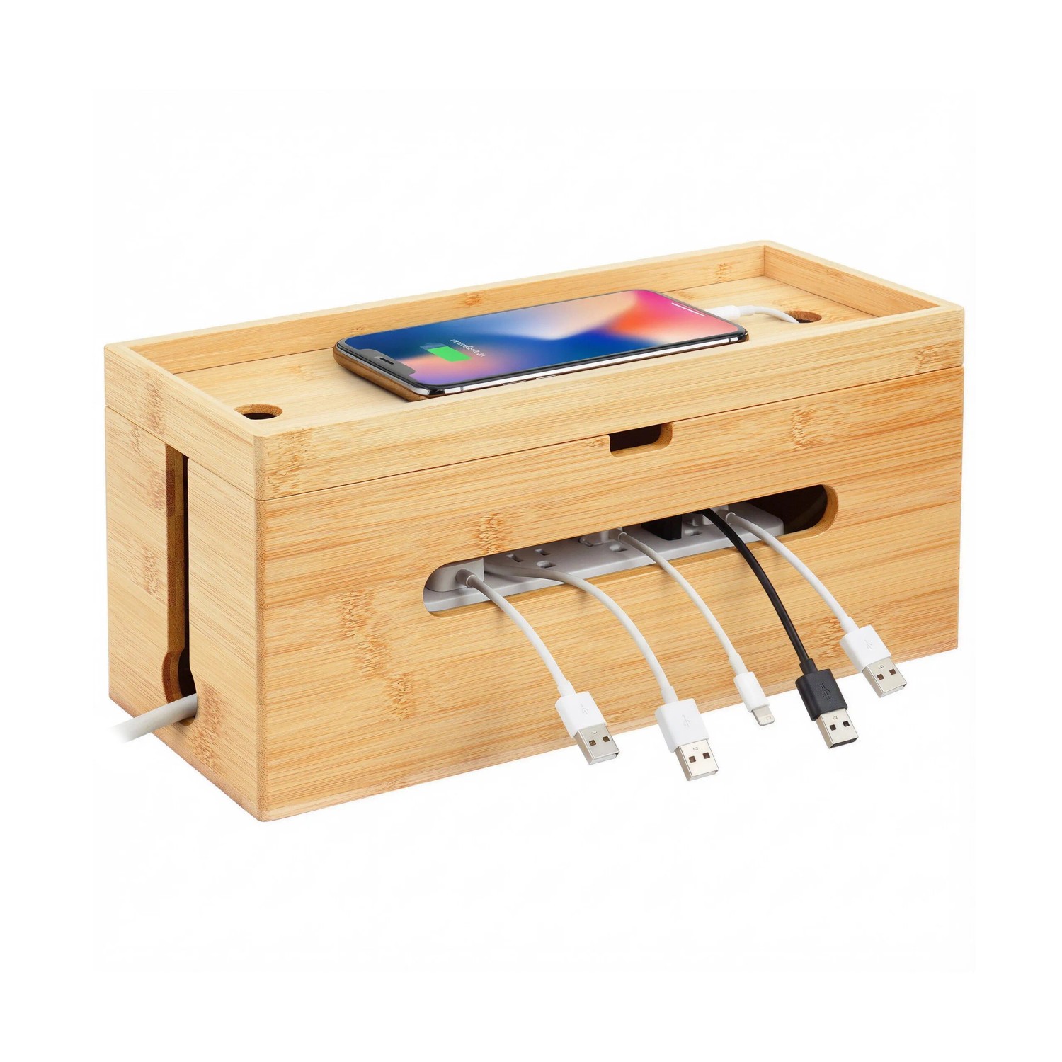 Relaxdays Kabelbox Bambus Natur Mit Ablage 16 cm x 34 cm x 13,5 cm 900 g