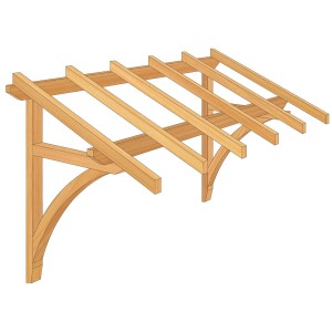 Roro Vordach V164 aus Fichte, 200x120 cm, unbehandeltes Holz ohne Dacheindeckung.
