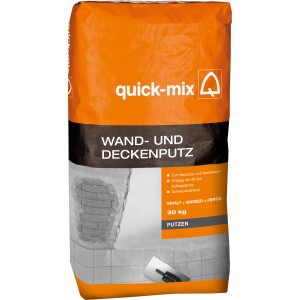 Quick-Mix Wand- und Deckenputz, 30 kg Sack, mineralisch, schnell erhärtend und faserverstärkt.