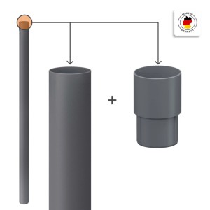 Inefa Regenrohr Fallrohr, 100cm, DN 75, Anthrazit, mit Steckmuffe zur Ableitung von Regenwasser.