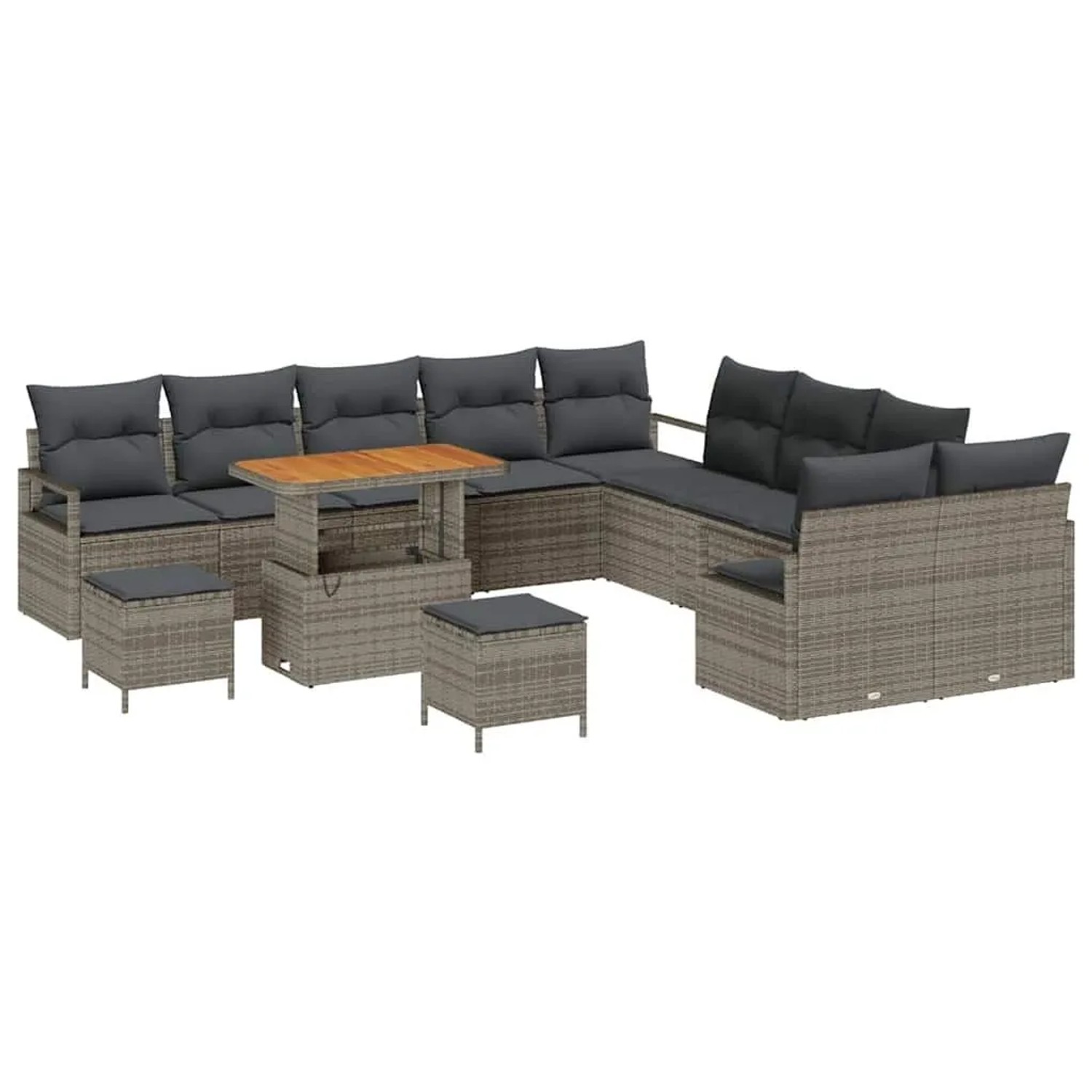vidaXL Garten-Sofa-Set mit Kissen mit Speicher 13-Tlg Grau 3364538