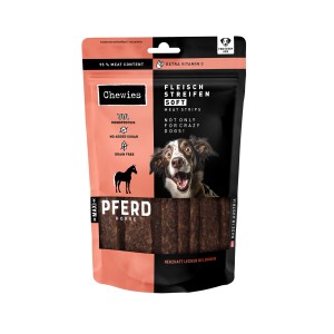 Chewies Fleischstreifen Soft Maxi Pferd, 150g. Hunde-Kaustreifen mit Pferdefleisch, getreidefrei und ohne Zuckerzusatz.