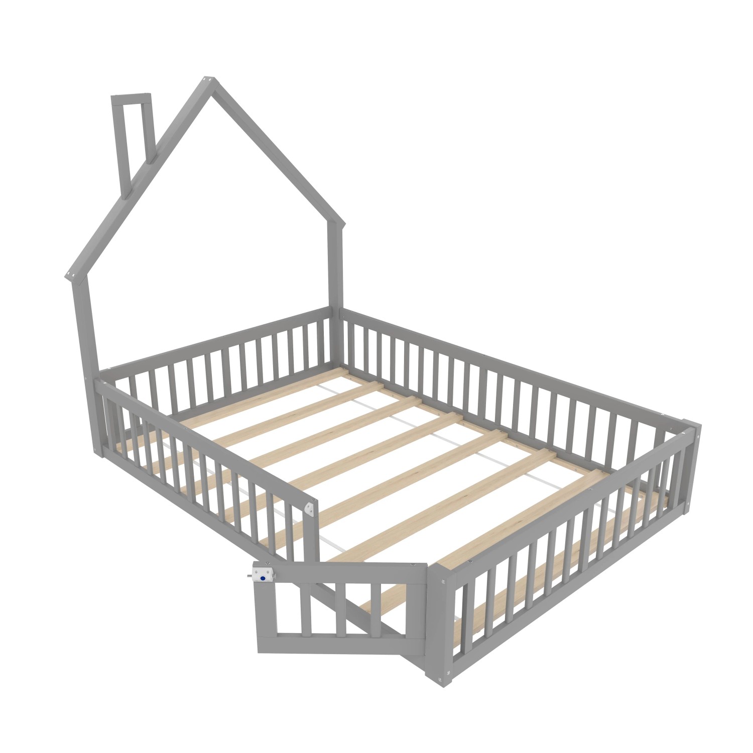 okwish Kinderbett 140×190 Hausbett mit Schornsteinform ohne Matratze