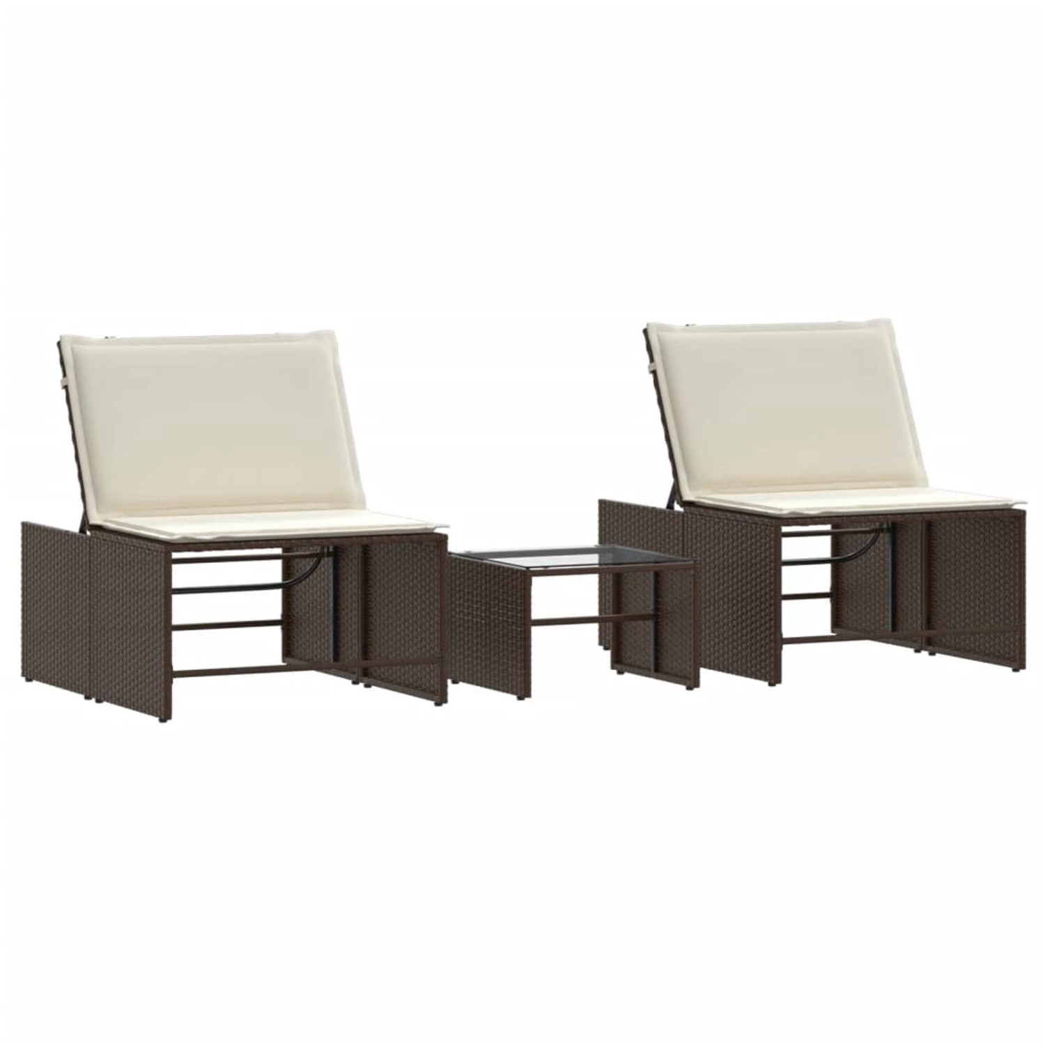 vidaXL Sonnenliegen 2 Stk mit Tisch Braun Poly Rattan 368423 günstig online kaufen