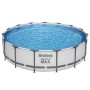 Bestway Stahlrahmenpool Steel Pro Max, Ø 457x107 cm, rund, lichtgrau, gefüllt mit Wasser.