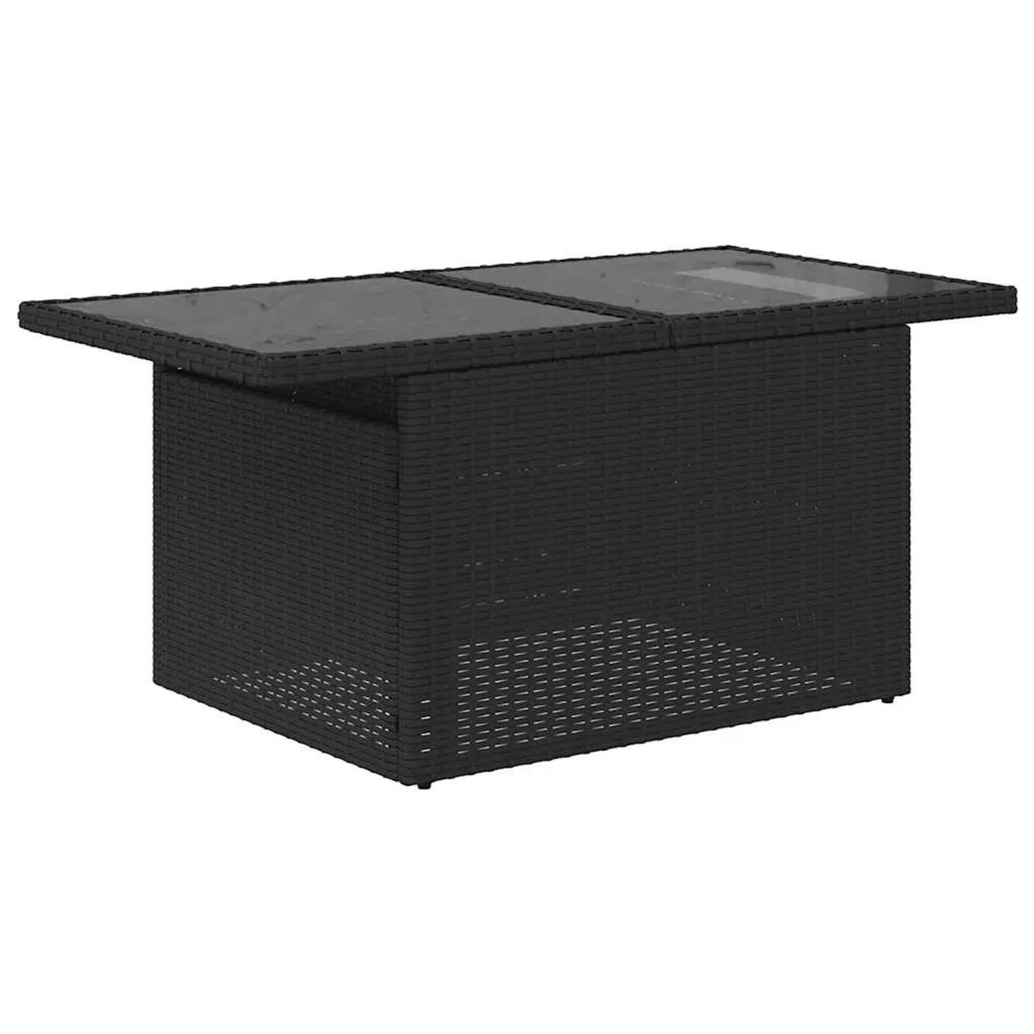 Schwarzer vidaXL Gartentisch aus Rattan mit Glasplatte, Teil der 7-tlg. Sofagarnitur.