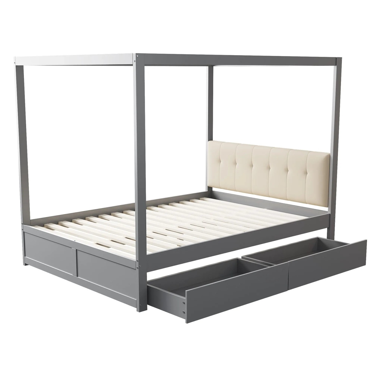 Merax Himmelbett 140x200cm Schubladen Holz Grau