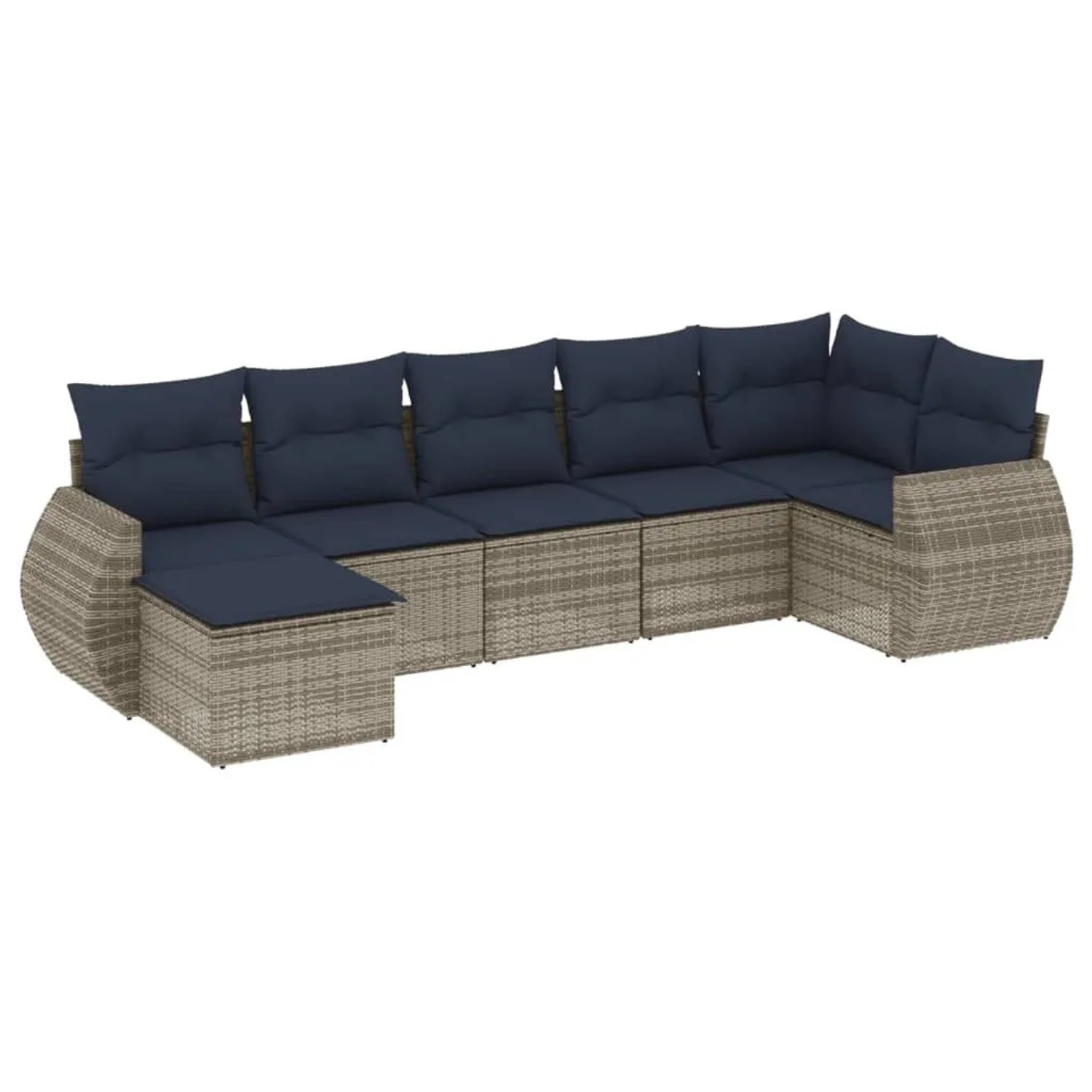 vidaXL 7-Tlg Gartensofa-Set mit Kissen Grau Polyrattan 3221680