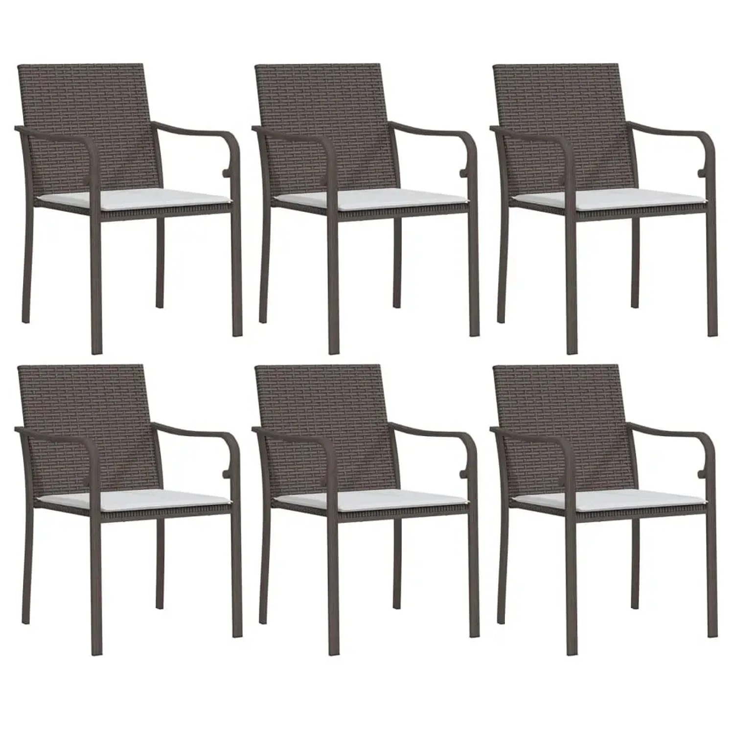 vidaXL Garten-Essgruppe, 7-teilig, braunes Rattan, Stahlrahmen, mit Kissen.