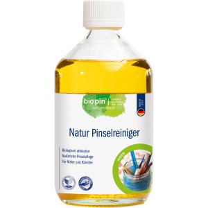 Biopin Natur Pinselreiniger 0,5 l in Klarglasflasche für die Reinigung und Pflege von Künstlerpinseln.