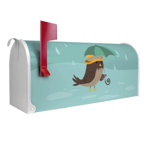Weißer Banjado US Briefkasten mit Rainbird Motiv, Stahl pulverbeschichtet, rote Fahne.